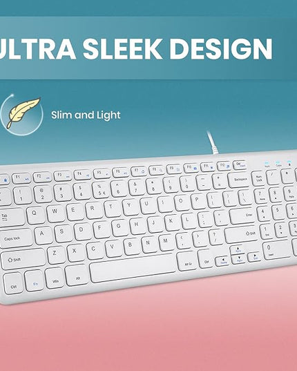 Perixx PERIBOARD-213W Wired Quiet USB Scissor Keyboard - 14.45x4.76x0.70 Inches - Compact Design with Number Pad - White - US English (PERIBOARD-213US)