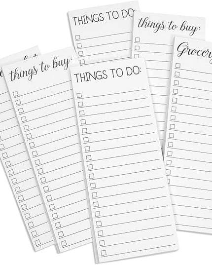 Paper Junkie Grocery & Shopping List Magnetic Notepad for Fridge - 6-Pack Slim Notepads, 3.5 x 9 In, 60 Sheets per Pad, White Magnetic Backing - Checkboxes for To-Do & Grocery Items