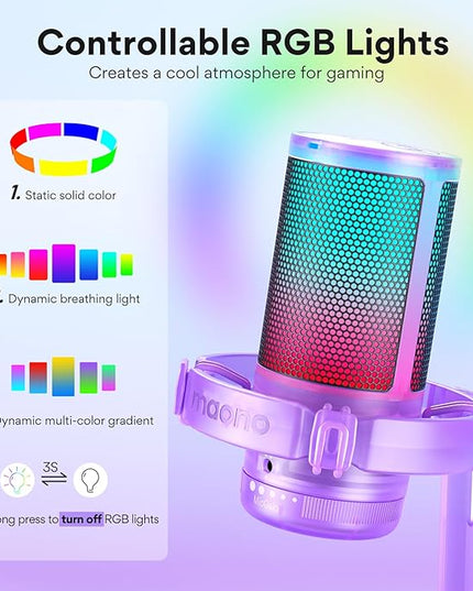 MAONO Gaming Microphone with Noise Cancellation, PC USB Condenser Mic for Computer, Mac, Laptop, PS5, Streaming, Podcast, Twitch, YouTube, Discord, GamerWave DGM20 Purple