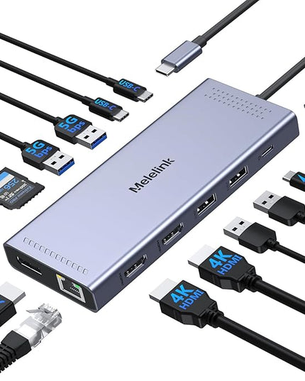 USB C Docking Station Dual Monitor, 14 in 1 Triple Display USB C Hub Multiport Adapter with 2 HDMI 4K,DisplayPort,PD Charging,Ethernet,6 USB C&A Ports,SD/TF, Laptop Docking Station for Dell/HP/Lenovo