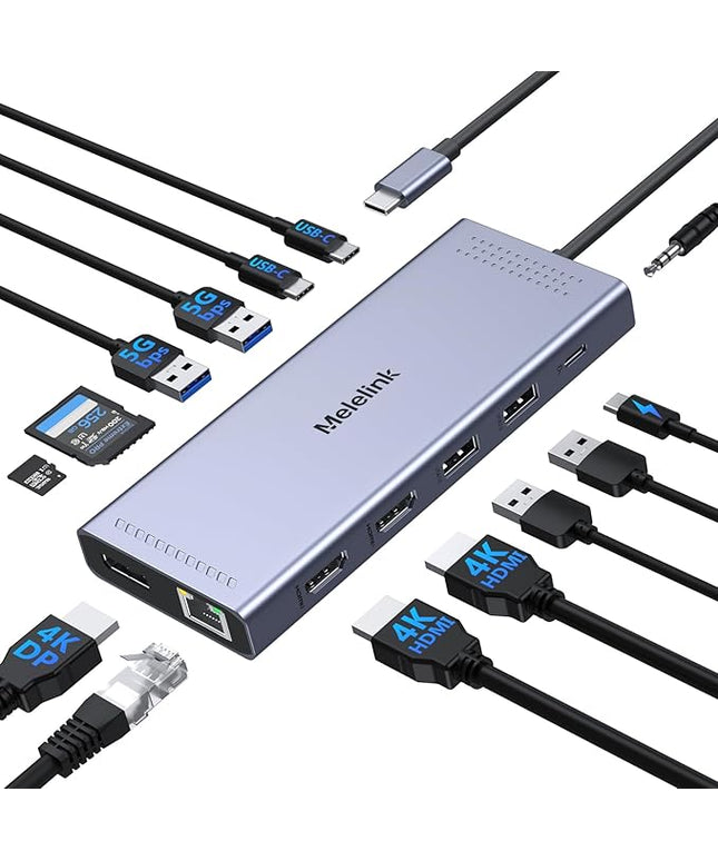 USB C Docking Station Dual Monitor, 14 in 1 Triple Display USB C Hub Multiport Adapter with 2 HDMI 4K,DisplayPort,PD Charging,Ethernet,6 USB C&A Ports,SD/TF, Laptop Docking Station for Dell/HP/Lenovo