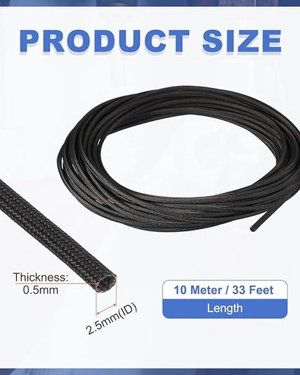 uxcell Insulation Cable Protector,2.5mm/0.10 Inch-10m/33 Feet High Temp Fiberglass Sleeve Black