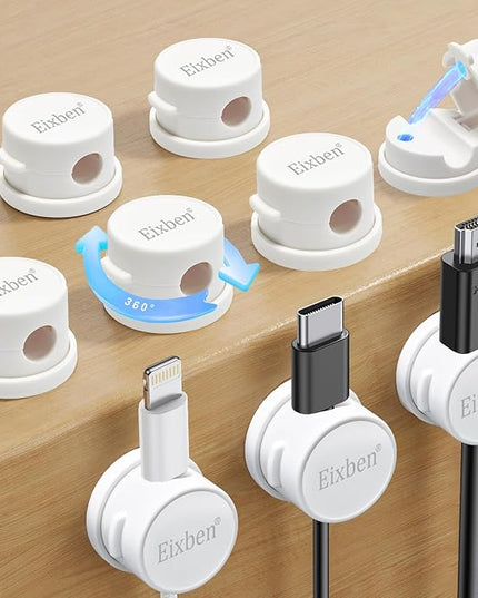 12 Pack Cord Organizer Holder,with a 8 mm (0.32 inches) Diameter, Accommodates Most Cables,Featuring a 360° Rotating Shaft,Cable Management Clips,for Home,Office,Car,Desk,Nightstand