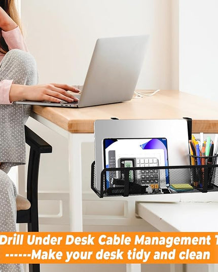 Under Desk Cable Management Tray, Wire Management Desk Cable Organizer Cable Management Box, Cord Organizer Storage for Office