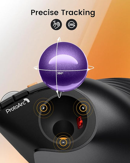 ProtoArc Vertical Wireless Trackball Mouse, EM05 NL Bluetooth Ergonomic Rollerball Mouse Rechargeable Computer Laptop Thumb Mice, 3 Device Connection, Compatible with iPad, Mac, Windows, PC-Purple