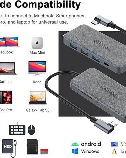 USB C Hub, ZSIMC 7-in-1 Docking Station Multiport Adapter with 4K HDMI, 100W Power Delivery, 3 USB 3.0 Ports, SD/TF Card Reader for MacBook Pro/Air, iPad Pro/Mini 6, Surface and More Type C Laptops