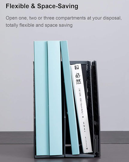 Leven Collapsible Magazine File Holder/Desk Organizer for Office Organization and Storage with 3 Vertical Compartments, Dark Grey,