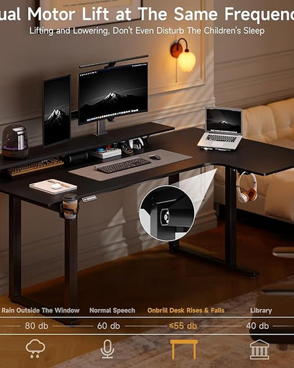 L Shaped Standing Desk, 71x43'' Electric L Stand Up Desk with 2 Adjustable Monitor Shelves, Dual Motor and Memory Controller, Adjustable Height from 28-46'' for Home and Computer Workstation, Black