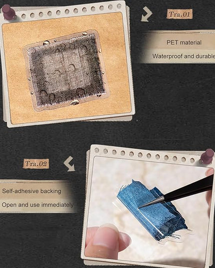 AuriicLeaf Sewing Time Fabric Patch PET Stickers Set, 120PCS Retro Cloth & Denim Pieces - Waterproof Self-Adhesive Scrapbook Junk Journal Collage Embellishments