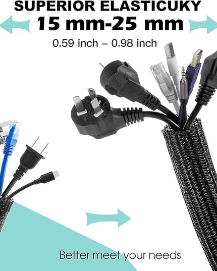 AGPTEK Cable Sleeve Cover, 10ft - 1 inch Desk Cord Organizer Cable Hider, Home Office Wire Management Computer TV Wire Loom Tubing, Pet Proof Cord Protector, from Cat Dog Chewing, Black