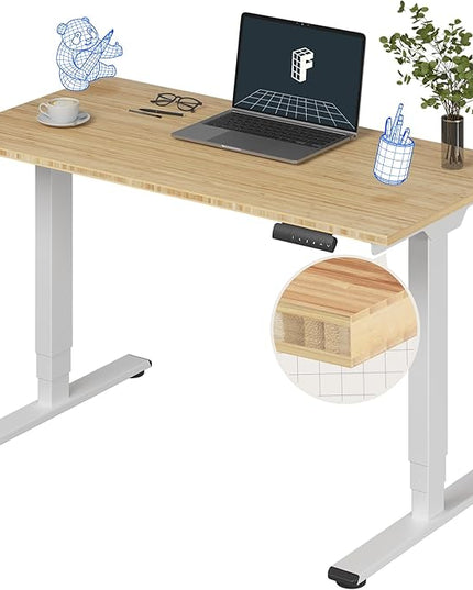 FlexiSpot E6 Bamboo 3-Stage Dual Motor Electric Standing Desk 48 x 24 Sit Stand Up Desk, Holds 220 lbs, Adjustable Height w/ Memory Presets, Solid Bamboo Desktop & White Frame, Ships in 2 Boxes