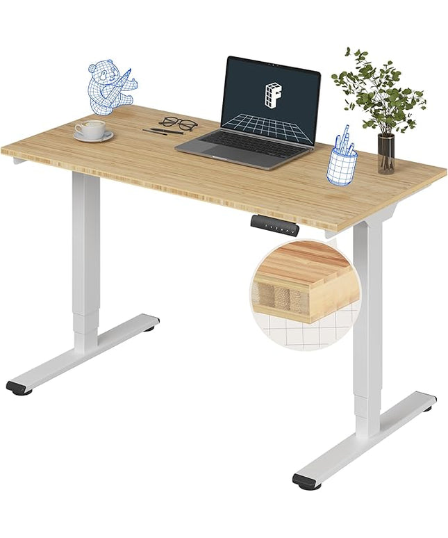 FlexiSpot E6 Bamboo 3-Stage Dual Motor Electric Standing Desk 48 x 24 Sit Stand Up Desk, Holds 220 lbs, Adjustable Height w/ Memory Presets, Solid Bamboo Desktop & White Frame, Ships in 2 Boxes
