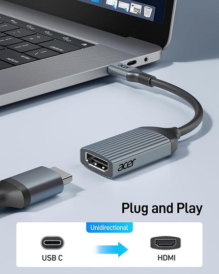 acer USB-C to HDMI Adapter 4K@60Hz, (High Speed, Thunderbolt 3/4) Type C to HDMI Converter Compatible with MacBook Pro/Air, iPhone 17 16 15 Pro/Max, iPad Pro/Air, Surface, Dell XPS, Chromebook, etc