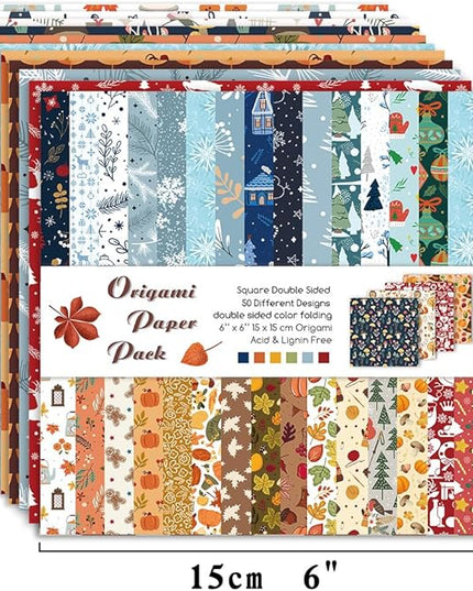 Origami Paper Kit 100 Sheets 70GSM 6 Inch Square Double Sided Color 100 Vivid Solid Colors for Hand Crafts Origami Paper Arts Creativity.Winter Dessert