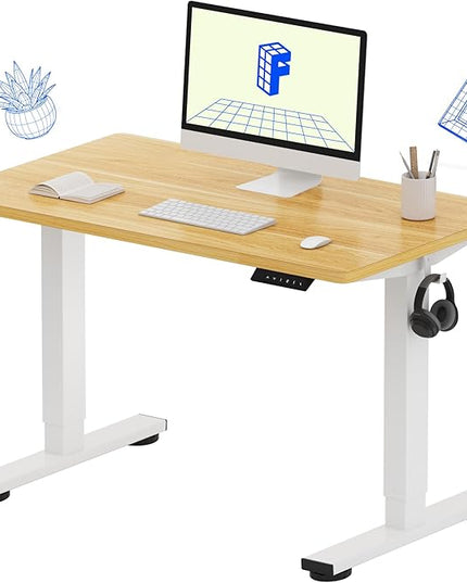 FLEXISPOT EN1 One-Piece Standing Desk, 40"x24" Seamless Desktop Electric Height Adjustable Desk for Home Office, Multi-Monitor Setups & Easy Assembly, Maple