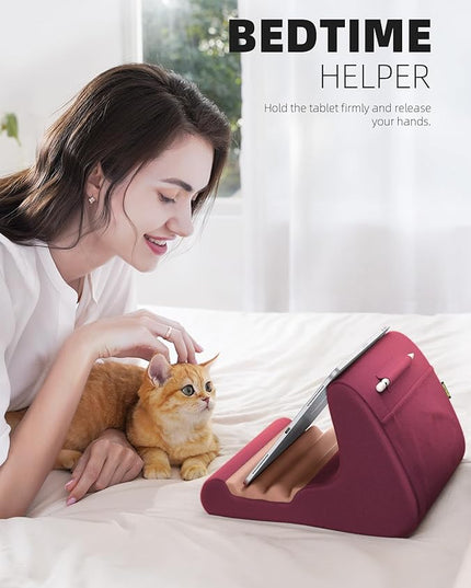 Lamicall Tablet Holder, Tablet Pillow Stand - Tablet Pillow Soft Pad for Bed and Lap, with Stylus Mount & Pocket, for iPad Pro 12.9, Air, Mini, Kindle, Galaxy Tab and 4-13" Tablet, Dark Red
