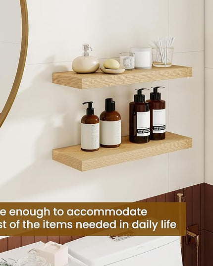 Dreamland Floating Shelves, 20Inch Rustic Wooden Wall Shelves for Bathroom|Bedroom|Kitchen, 2 Pack Deep Wall Mounted Book Shelf, Wood Storage Display Shelf for Home Decor, Rustic Brown