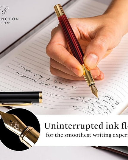 Ellington Pens Luxury Fountain Pen Set - Extra Fine Nib - Includes 3 Ink Cartridges, Refillable Ink Converter, Gift Box-Fountain Pens For Writing, Calligraphy, Journaling, Sketching (Crimson Blend)