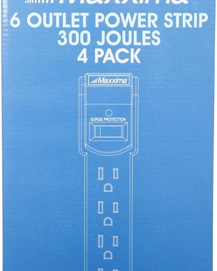 Maxxima 6 Outlet Power Strip Surge Protector - 300 Joules, Features Red On/Off Switch, 4 Pack, Powers Multiple Electronics and Devices Simultaneously, Perfect for Home Appliances - White