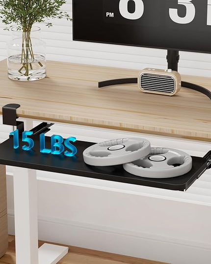 Keyboard Tray Under Desk, Slide Out Computer Keyboard Drawer with Adjustable C-clamp for Home, Office and Gaming Mouse Tray for Typing 25.59" × 9.84" × 4.72" Black