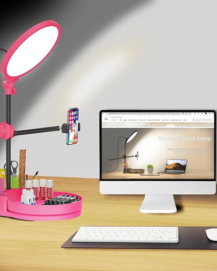 Selfie Light Kit for Desk and Laptop,55W Dimmable Full Screen Ring Light,with Rotating Storage Box,Pen Holder Stand,Phone Holder and Controller (red, 10.5)