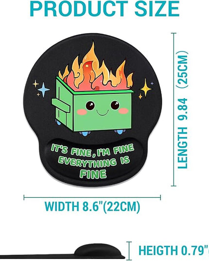 Funny Ergonomic Mouse Pad with Wrist Support, Dumpster on Fire Cute Mouse Pads Wrist Rest for Desk, Computer Mousepad for Gaming Laptop Work Accessories Home Office Supplies Decor