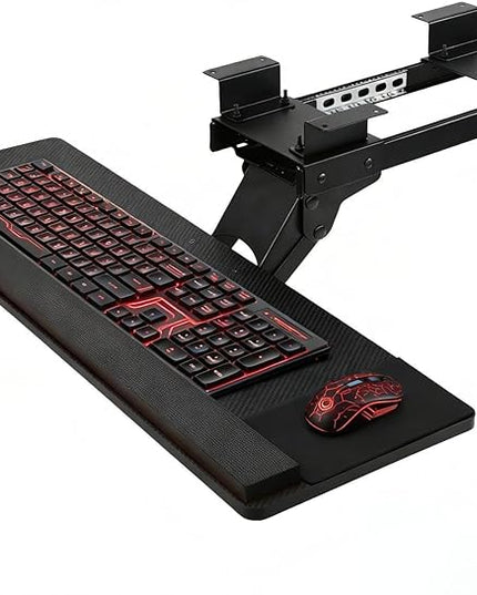 Ergonomic Keyboard Tray Under Desk，Large Size Keypad Tray Holder， 360° Adjustable Slide Out Keyboard Tray Under Desk with Mouse Pad & Wrist Rest， Suitable for Office/Game/Home
