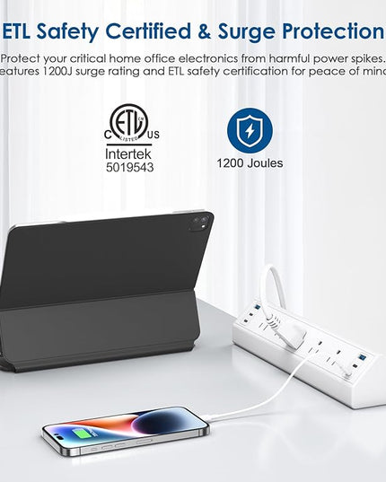 Jgstkcity Desk Clamp Power Strip USB C,40W Total Fast Charging Station,4 PD 20W USB C Ports,Desk Edge Mount Surge Protector,5 Outlets,Fit 1.96" Tabletop Edge,ETL Listed,White