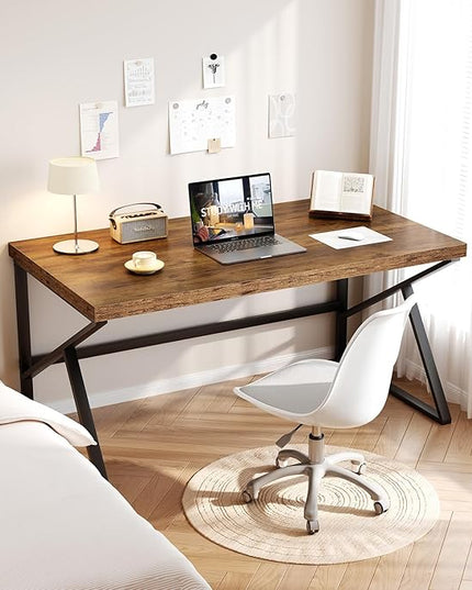 HSH Rustic Brown Desk, Industrial Home Office Computer Desk, Farmhouse Metal and Wood Computer Table, Simple Bedroom Laptop PC Desk for Student Writing Study Gaming Executive Workstation, 55 in