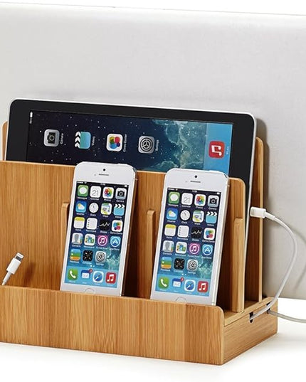 Great Useful Stuff G.U.S. Multi-Device Charging Station Dock & Organizer - Multiple Finishes Available. for Laptops, Tablets, and Phones - Strong Build, Eco-Friendly Bamboo