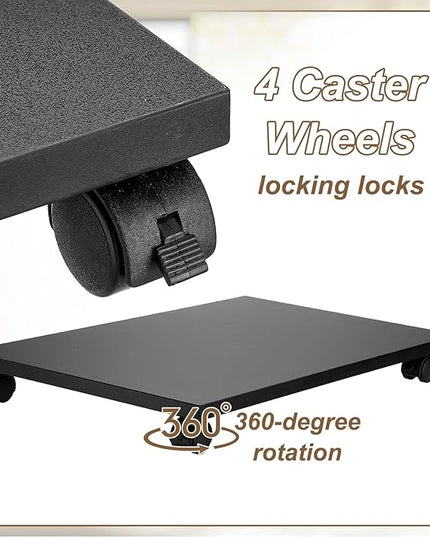 PATIKIL 12x19in PC Stand, Computer Tower Stand Wood CPU PC Holder Under Desk Mobile Cart 4 Caster Wheel for Floor Carpet Tower ATX Case Printer Potted Planter UPS Power Station, Black