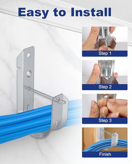 100 Pcs 2" Galvanized Steel J-Hooks, Heavy Duty Wall Mount Cable Support J Hook with Retainer Clip for Cable Management
