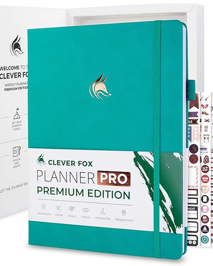 Clever Fox Planner Pro Premium – Luxurious Weekly & Monthly Planner with Budget Organizer for Productivity & Goals, Undated, A4 (Viridian)