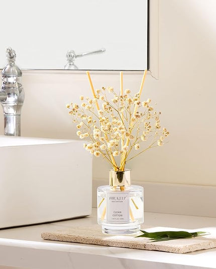 Airkeep Reed Diffuser Set of 3,Clean Cotton White Jasmine White Tea Oil Reed Diffusers for Bedroom Living Room Office Aromatherapy Oil Reed Diffuser for Gift 50ml x 3