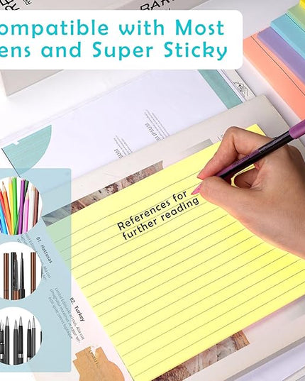 Lined Lined Self Stick 6 x 8 in Post,8 Pack Large Ruled Post Stickies,Ruled Stickies Super Sticking Power Memo Pads Strong Adhesive,Sticky Notes with Lines for Home,Office,School,50 Sheets/pad