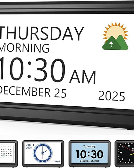 Clock with Day and Date for Elderly, 7" Large Display Digital Calendar Day Clock with 20 Custom Alarms and Medicine Reminders, 12 Display Modes, Dimmable Dementia Alzheimers Clocks for Seniors