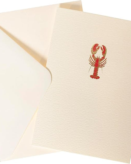 Graphique Lobster Cards, Pack of 10 Cards with Envelopes, All Occasion Greetings, Blank Inside, Gold Foil Embossing, La Petite Press Collection Boxed Set, 3.25" x 4.75"