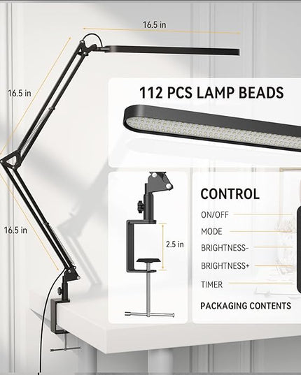 SKYLEO Desk Lamp for Home Office, Eye Comfortable LED Desk Light for Long Hours, Adjustable Swing Arm with Memory Function, Black