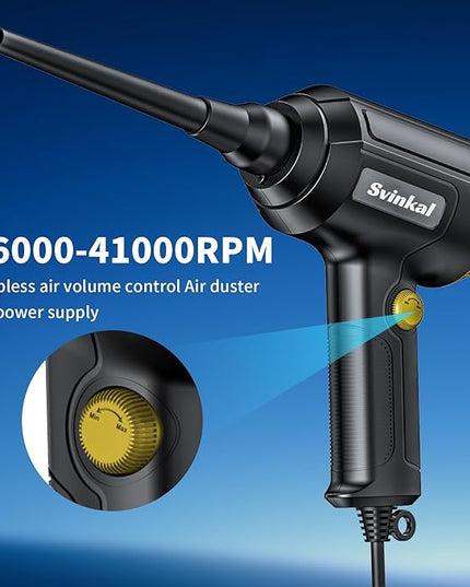 Electric Air Duster, 500W High Power with 40000RPM, Stepless Speed, 6oz Blowing Power, Ideal Canned Air Replacement for Cleaning Keyboards, Electronics, PC, and More (Blue)