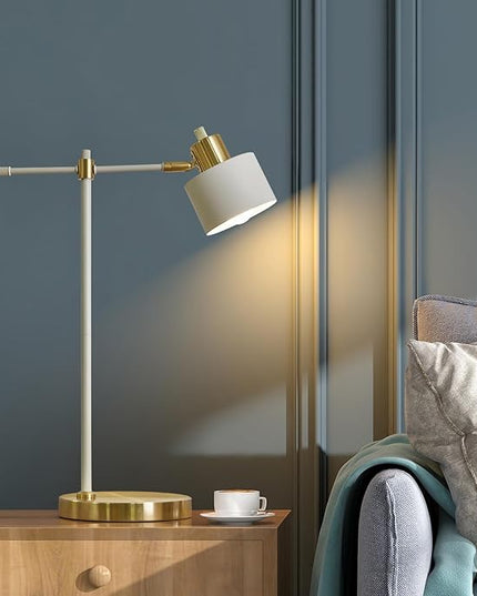 OYEARS Modern Industrial Desk Lamp for Reading LED 22.2“ Metal Table Lamp Light for Office Bedroom Study Room Living Room Nightstand Bedside Lamps Gold and Matte Cream Accent (Cream, Bulb Included)