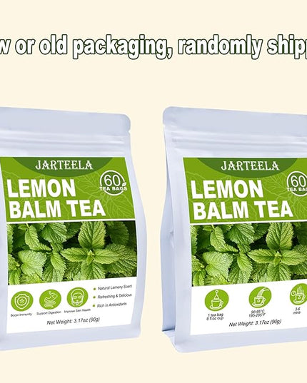 Jarteela Lemon Balm Tea, 1.5g x 60 Count - Natural Melissa Officinalis - Pyramid Herbal Lemon Balm Tea Bags for Digestion - Non-GMO - Caffeine-Free