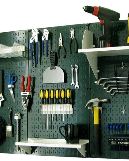 Wall Control Pegboard Organizer 4 ft. Metal Pegboard Standard Tool Storage Kit with Green Toolboard and White Accessories