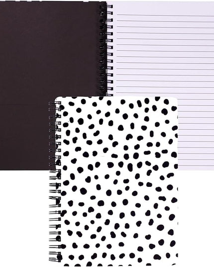 Steel Mill & Co Cute Mini Spiral Notebook, 8.25" x 6.25" Journal with Durable Hardcover and 160 Lined Pages, Black Dots