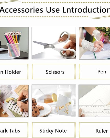 Office Supplies,Desk Accessories, Stapler and Tape Dispenser Set for Women with Stapler, Tape Dispenser, Staple Remover, Staples, Clips, Scissor and Tabs,Gift for Students, Coworkers