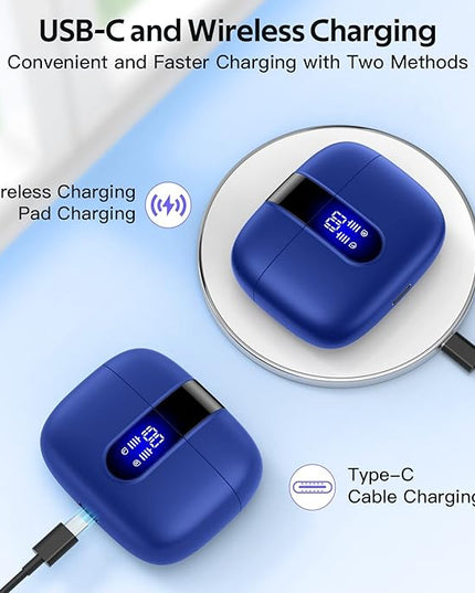 TAGRY 2 Sets X08 Ocean Blue and Purple Bluetooth Headphones True Wireless Earbuds 60H Playback Ear Buds with Wireless Charging Case in-Ear Earbuds with Mic