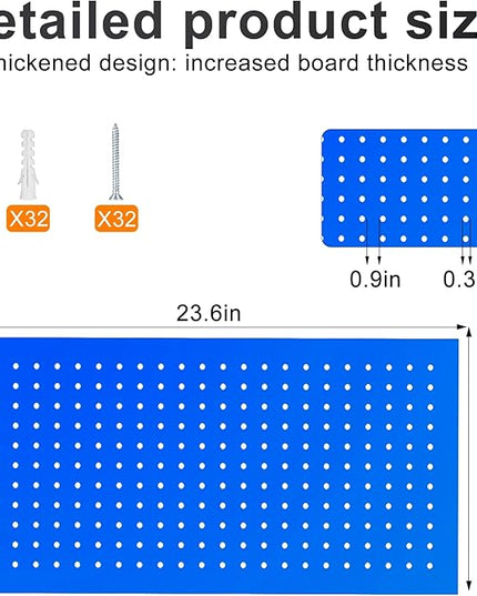 Metal Pegboard Panels 24" x 12" 4 Pack Heavy Duty Steel Pegboard Wall Organizer, Garage Utility Tools Pegboard Storage System for Workbench, Shop, Shed Modular Peg Board Organizer Board Kit (Blue)