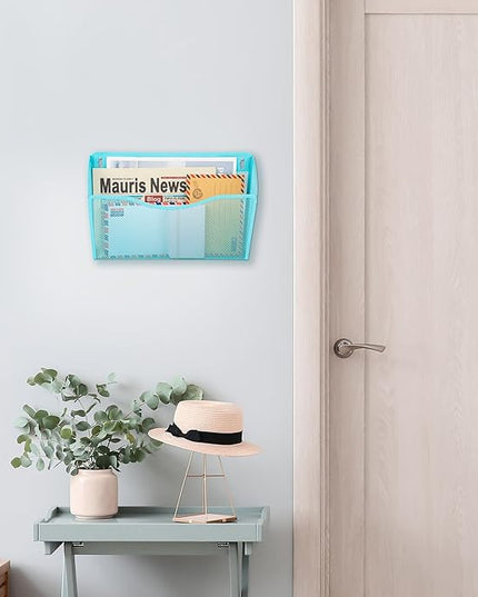 EASEPRES 3 Single Pocket Mesh Hanging File Organizer, Vertical Wall Mounted Magazine File Holder, Mount Basket Mail Paper Document Folder Organizing for Office, Home and School, Blue