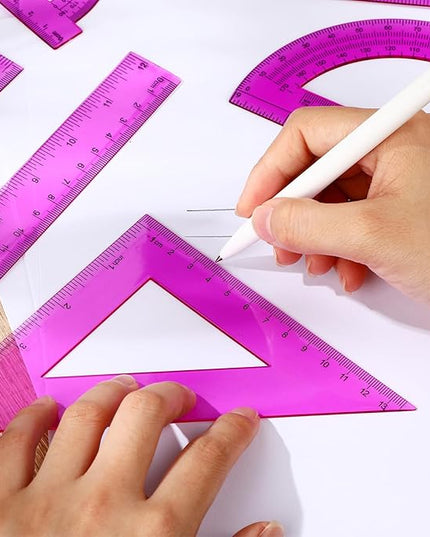 Tenare 6 Pcs Plastic Ruler Math Set Includes 12 Inch 6 Inch Straight Protractor Triangle Geometry Transparent Math Ruler Measuring Tools for School Office Home(Purple)