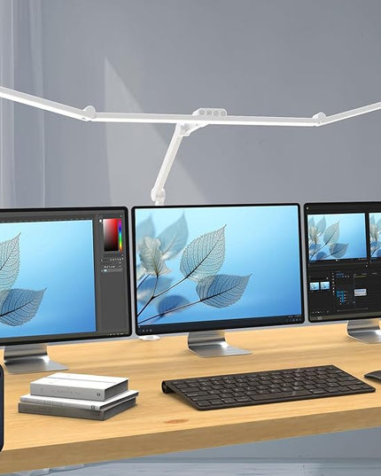 Micomlan 3000 Lumen Super Bright Led Desk Lamp for Home Office, 47Inches Long Architect Desk Lamp with Clamp, Dimmable Table Light with Adjustable Monitor Light Bar Tall Office Lighting for Computer