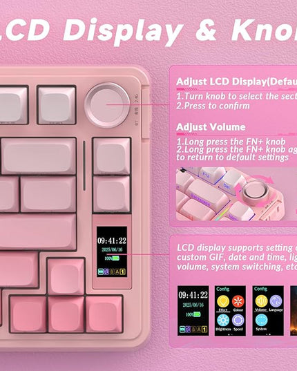 AULA S75 PRO Wireless Mechanical Keyboard with Screen&Knob, Tri-Mode Hot Swappable Gaming Keyboard 75%, Pre-lubed Switches, RGB Backlit, Side Printed PBT Keycaps, Creamy Sounding Pink Keyboards